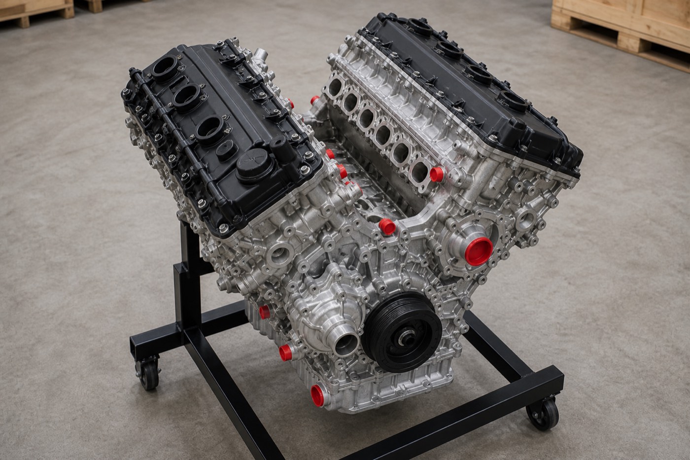 A complete engine standing in the workshop